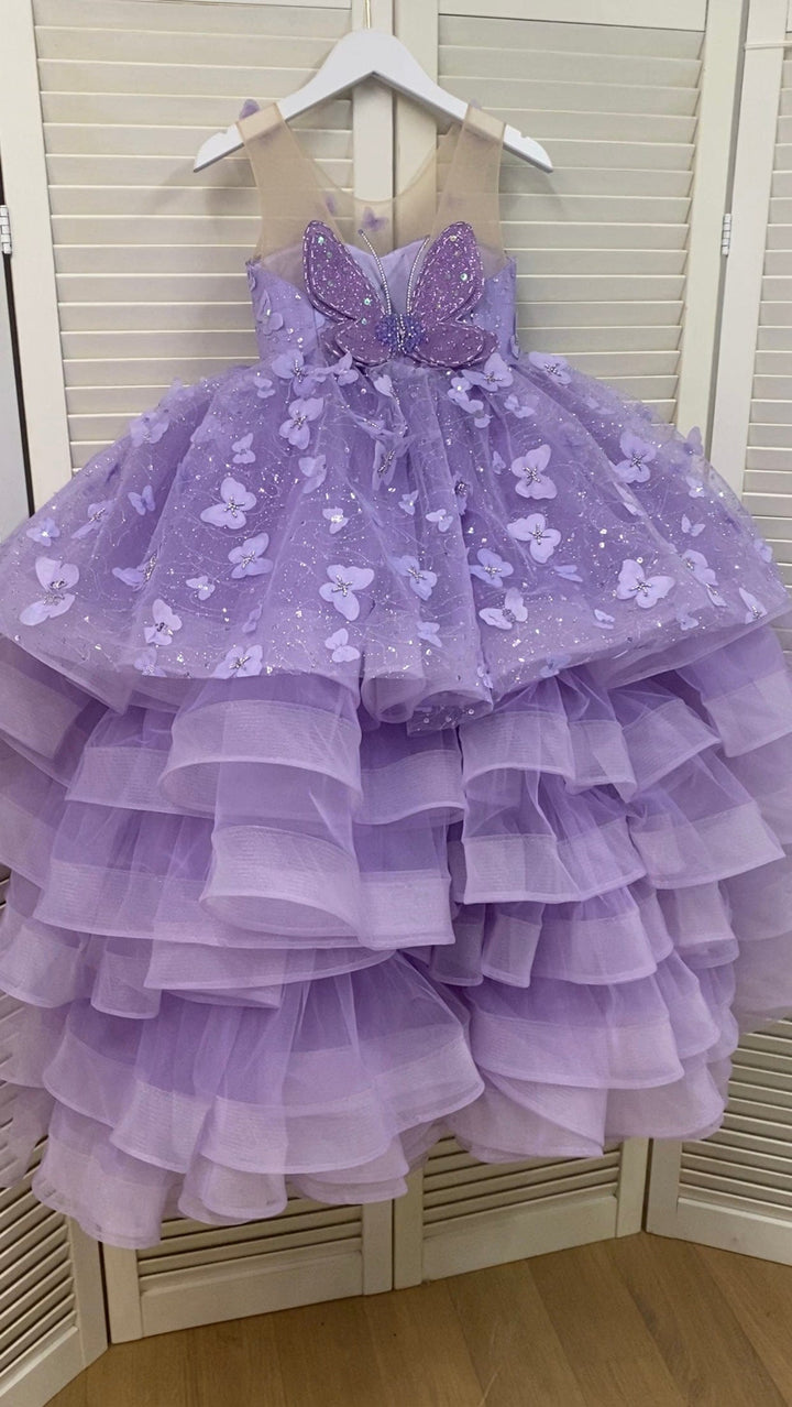 Sunnypetal Ball Gown Kids Tulle Sequins Jewel Lace Flower Girl Dress With 3D Butterfly