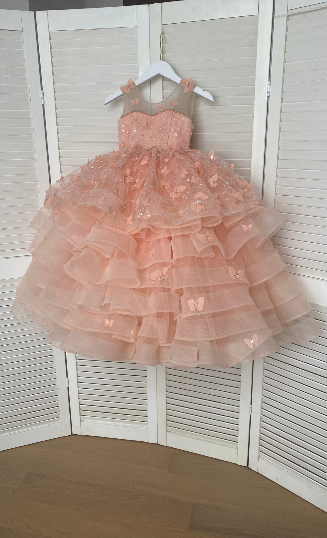 Sunnypetal Ball Gown Kids Tulle Sequins Jewel Lace Flower Girl Dress With 3D Butterfly