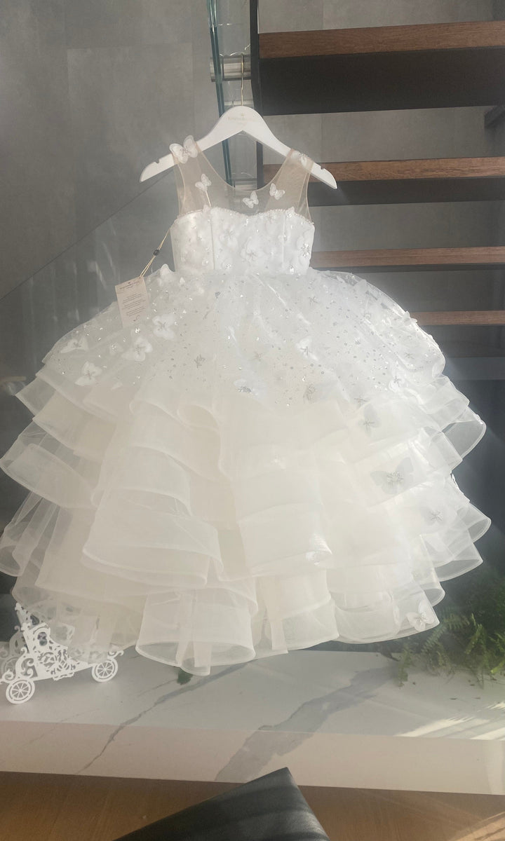 Sunnypetal Ball Gown Kids Tulle Sequins Jewel Lace Flower Girl Dress With 3D Butterfly