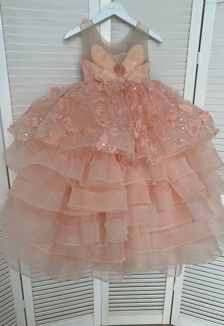 Sunnypetal Ball Gown Kids Tulle Sequins Jewel Lace Flower Girl Dress With 3D Butterfly