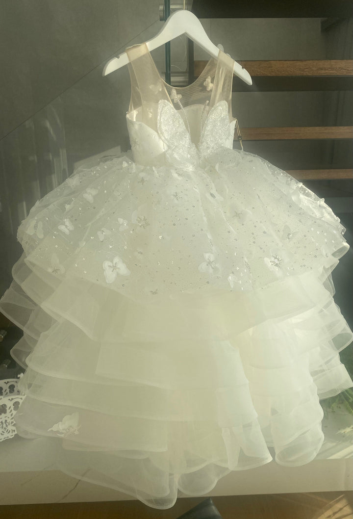 Sunnypetal Ball Gown Kids Tulle Sequins Jewel Lace Flower Girl Dress With 3D Butterfly