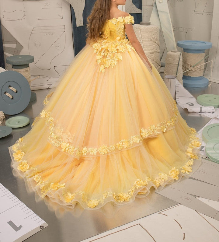 Sunnypetal Ball-Gown Tulle Lace Flower Girl Dress With Beading/3D Floral