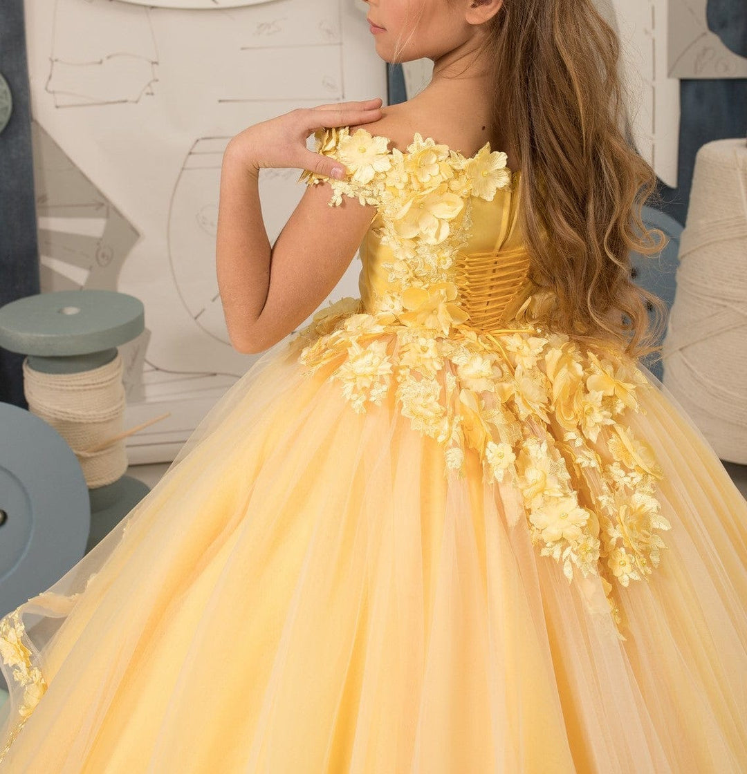 Sunnypetal Ball-Gown Tulle Lace Flower Girl Dress With Beading/3D Floral