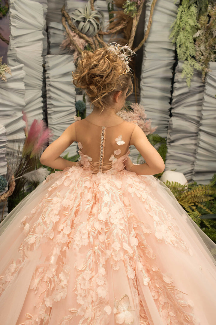 Sunnypetal Exquisite Lace Appliques Scoop Neck Sleeveless Tulle Ball-Gown Flower Girl Dresses