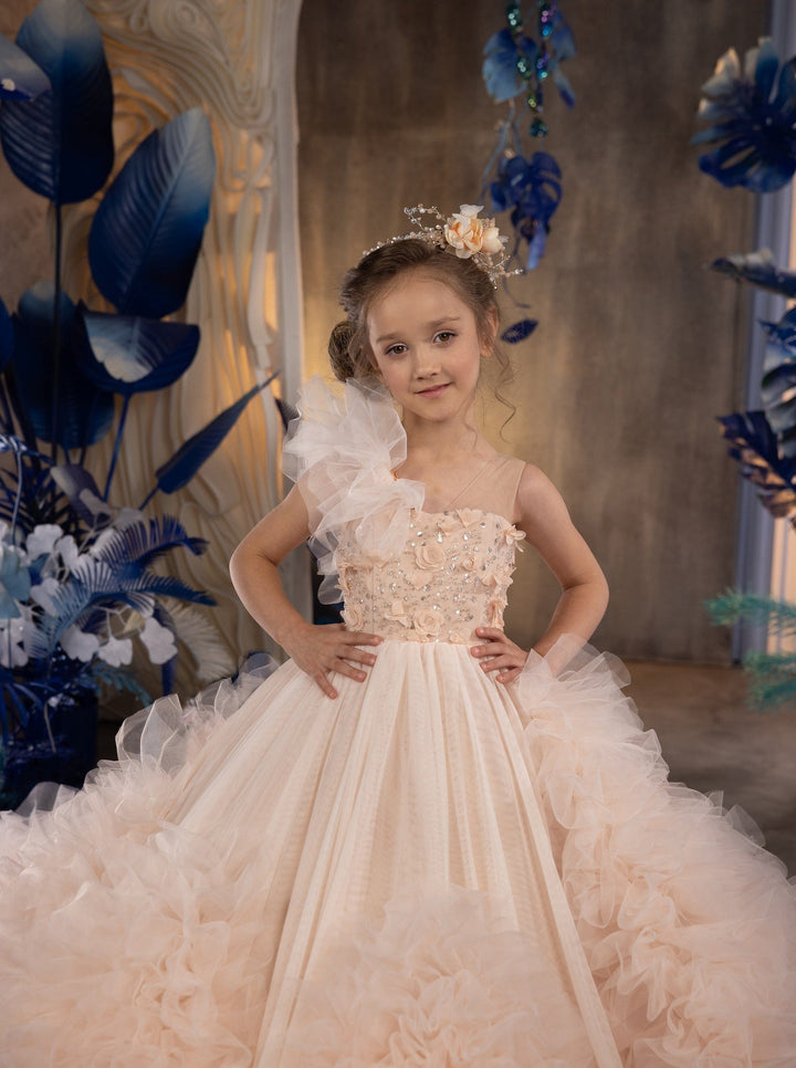 Sunnypetal Exquisite Tulle Flower Girl Dresses Sequins Floral  V Back Birthday Girl Dress