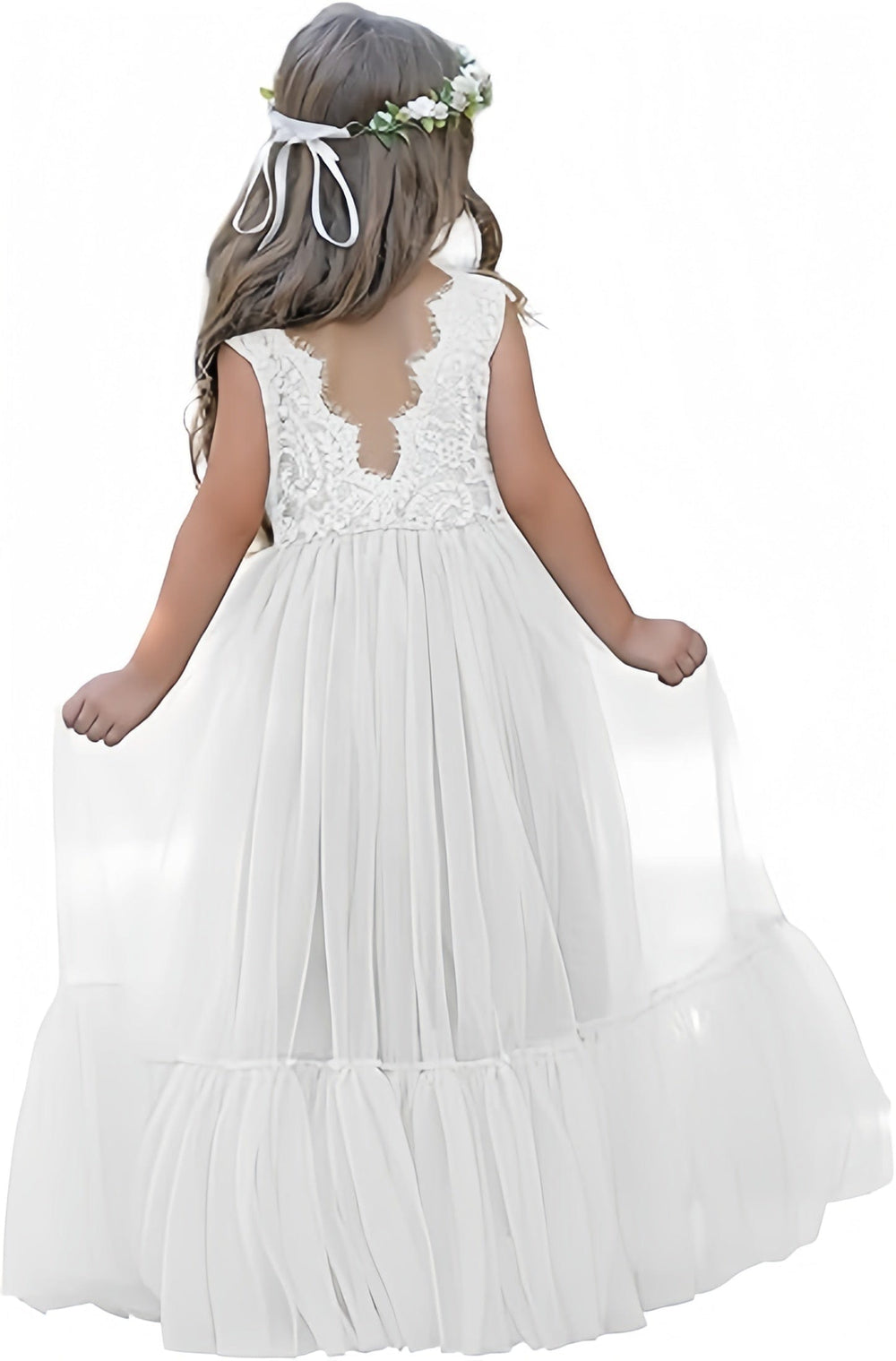 Sunnypetal Flower Girl Dress Lace/Tulle Boho Toddler Dresses