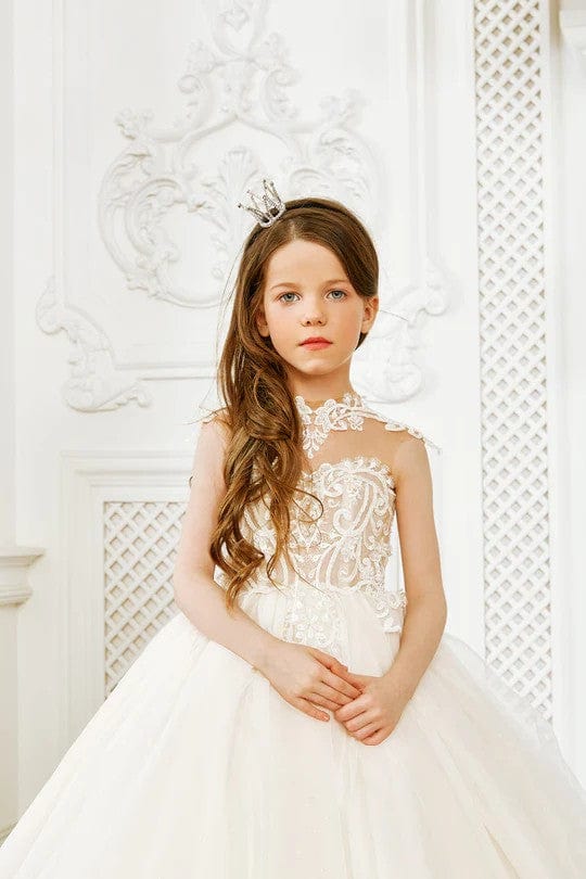 Sunnypetal Flower Girl Princess Dress High Neck Catholic First Communion Dress