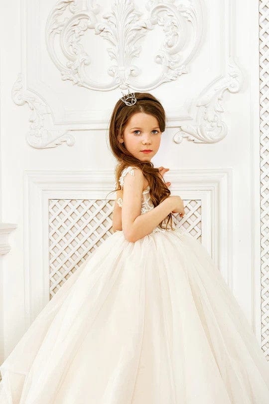 Sunnypetal Flower Girl Princess Dress High Neck Catholic First Communion Dress