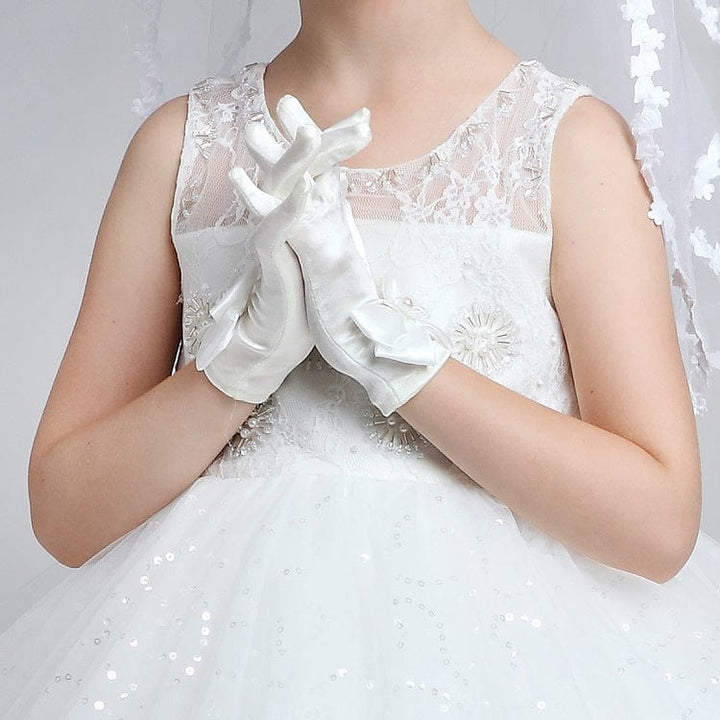 Sunnypetal Flower Girls Gloves for Wedding Satin Gloves for Girls Princess Gloves