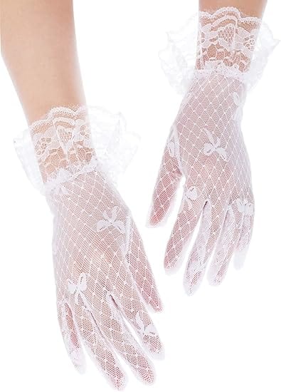 Sunnypetal Girls Lace Gloves Princess Dress Gloves Floral Bow Elegant Wedding Gloves