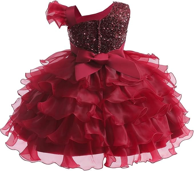 Sunnypetal Girls Pageant Party Dress Ruffle Flower Kids Wedding Ball Gown Sequins Princess Dress