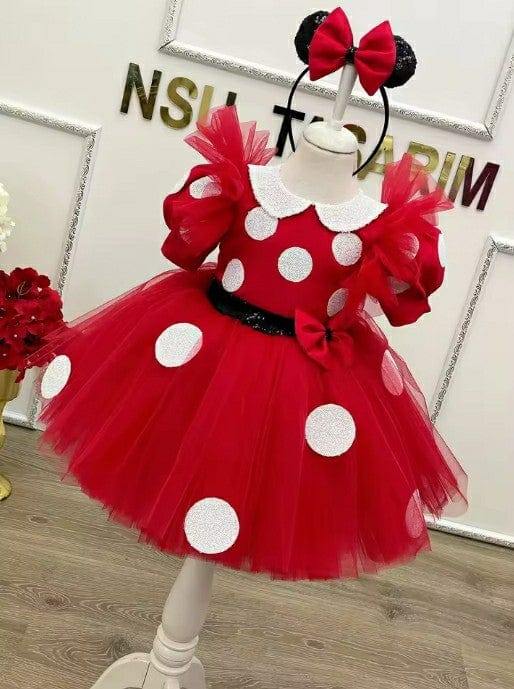 Sunnypetal Lovely Baby Girl Red Birthday Dresses Knee Length Tulle Sequins Bow Tutu Ball Gown