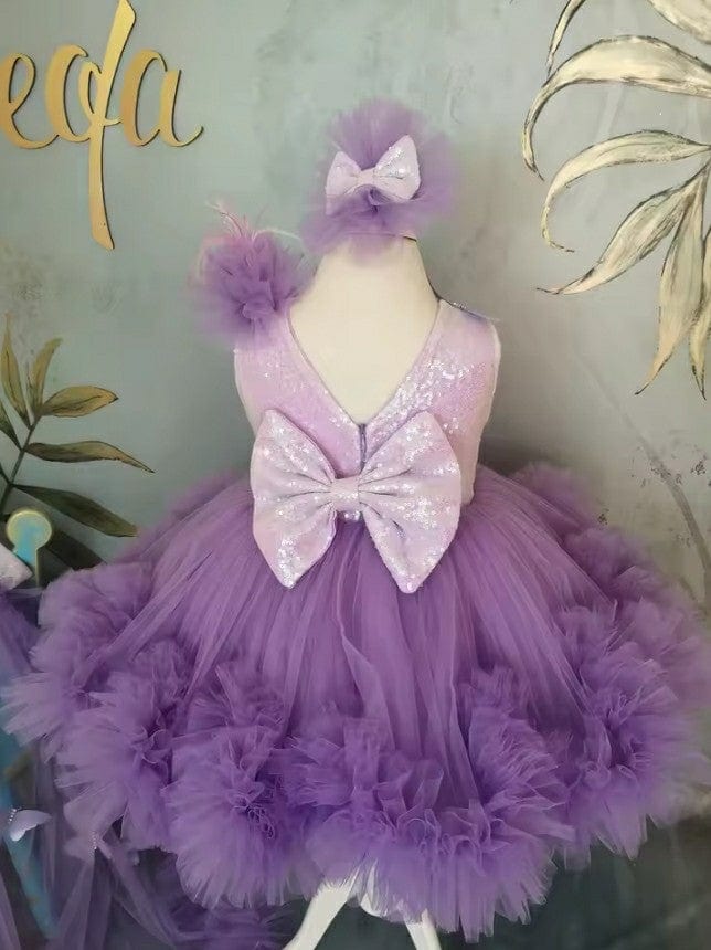 Sunnypetal Purple Flower Girl Dresses Children 3D Butterfly Tulle Dress Sequins Bow