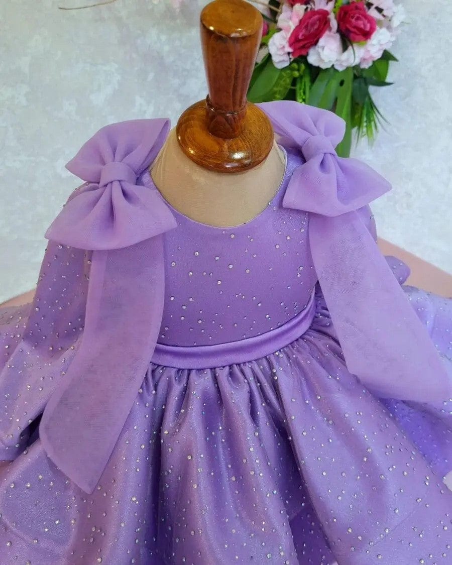 Sunnypetal Purple Satin/Tulle Flower Girl Dresses Rhinestones Embellished Princess Tutu Dress