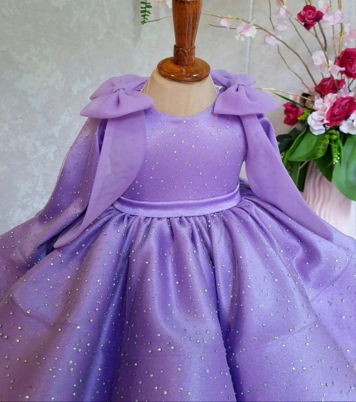 Sunnypetal Purple Satin/Tulle Flower Girl Dresses Rhinestones Embellished Princess Tutu Dress