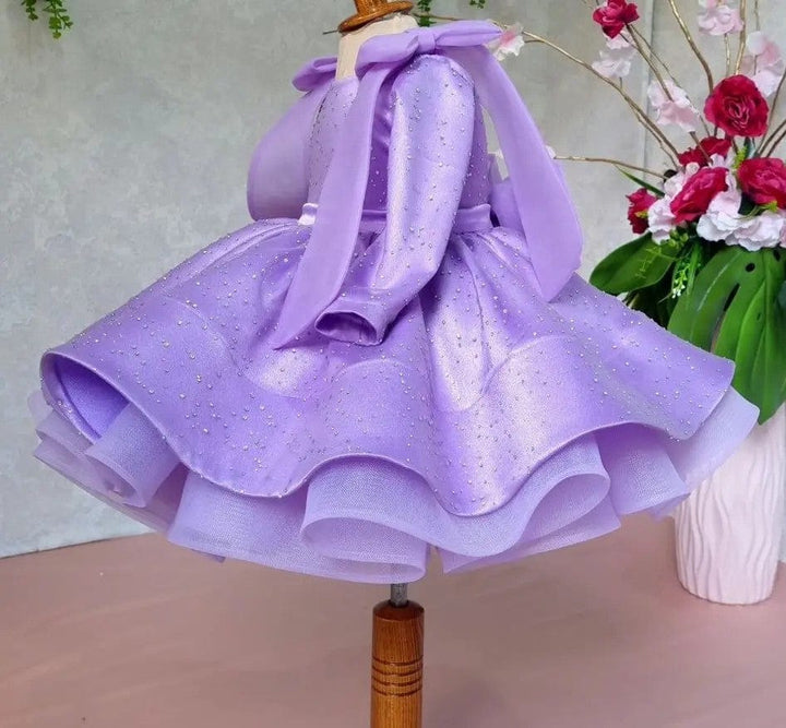 Sunnypetal Purple Satin/Tulle Flower Girl Dresses Rhinestones Embellished Princess Tutu Dress