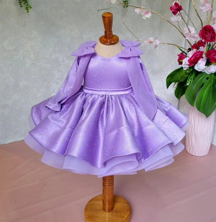 Sunnypetal Purple Satin/Tulle Flower Girl Dresses Rhinestones Embellished Princess Tutu Dress