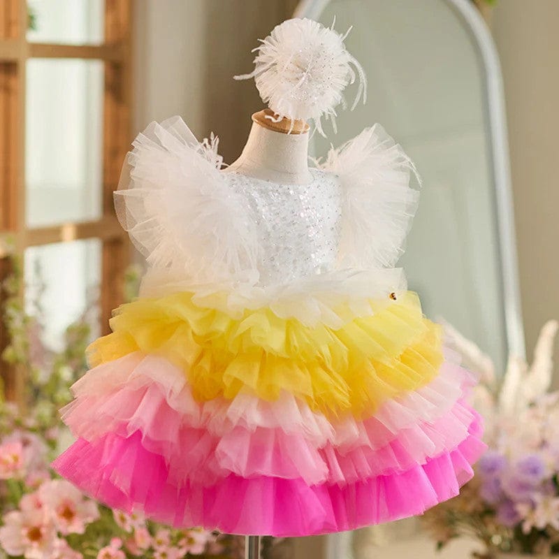 Sunnypetal Sequins Puffy Tulle Color Gradient Knee-length Birthday Party Baby Girl Dress