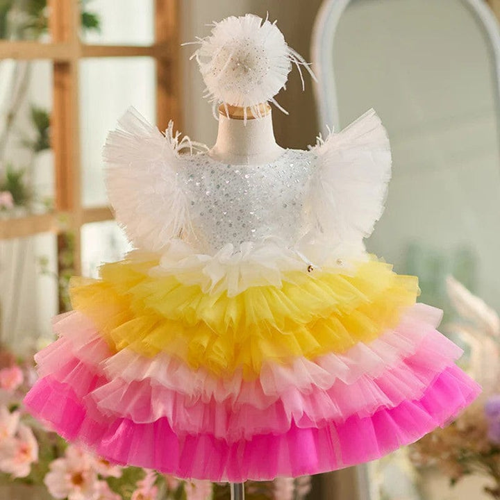 Sunnypetal Sequins Puffy Tulle Color Gradient Knee-length Birthday Party Baby Girl Dress