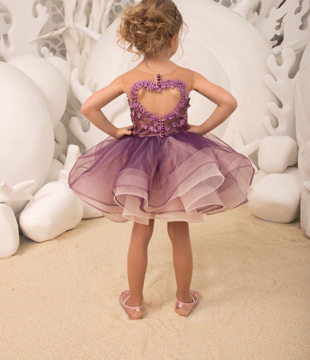 Sunnypetal Tulle Appliques Child Princess Flower Girl Dresses With Beading ﻿