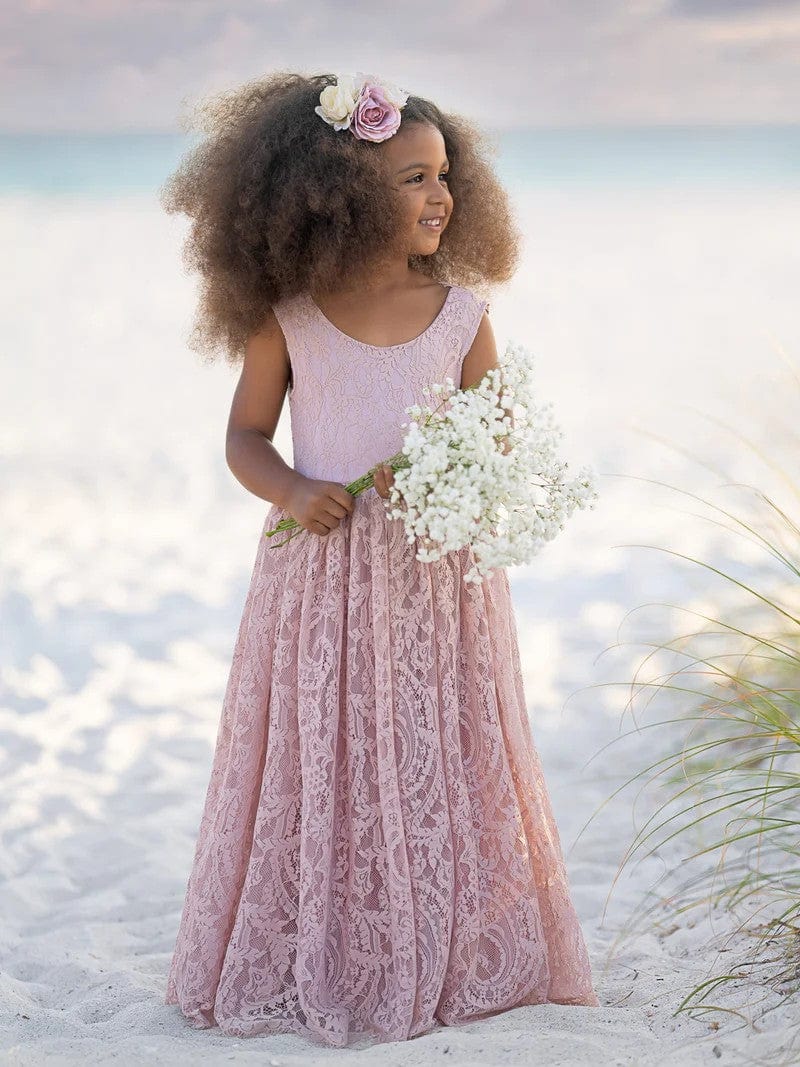 Sunnypetal Vingte Lace Tulle Sleeveless A-Line Party Flower Girl Dress