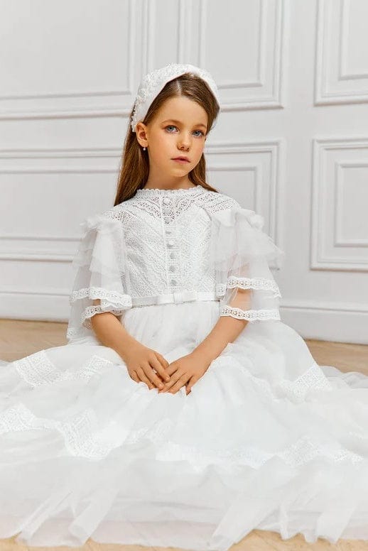 Sunnypetal White Flower Girl Dresses Bohemian Lace Dress for First Communion